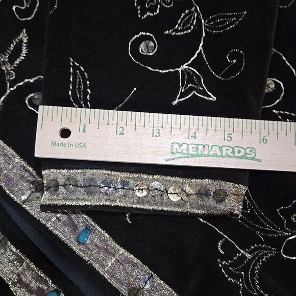 Brown Embroidered Floral Velvet Jacket SzXL Chicos 3 Gold Asian Beaded Boho Glam - Picture 15 of 16